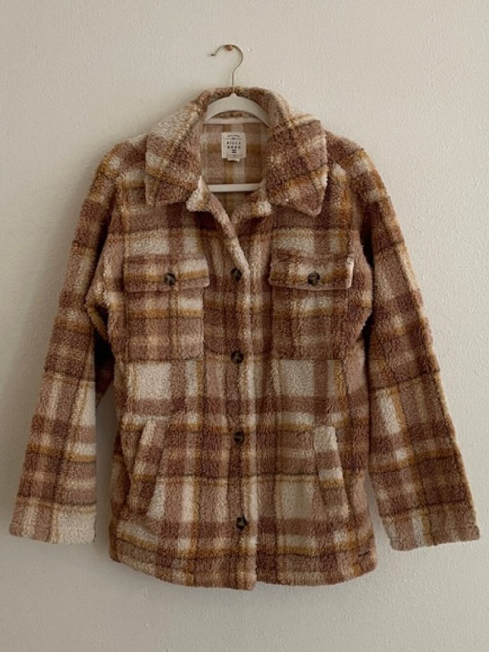 Billabong Shirt Jacket Teddy Fleece Button Up Tan Cream Coastal Beach - Picture 8 of 16